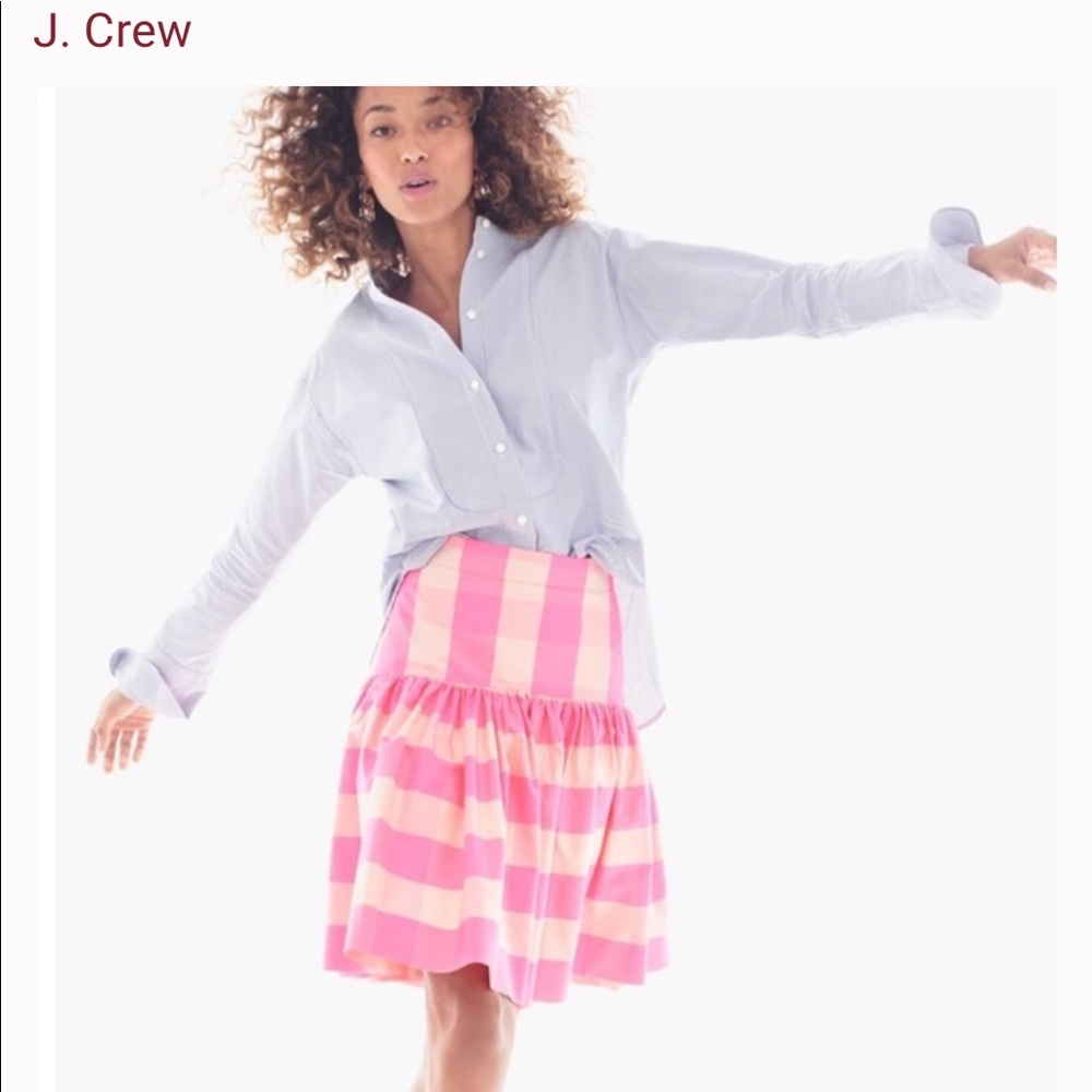J Crew pink taffeta neon buffalo check skirt